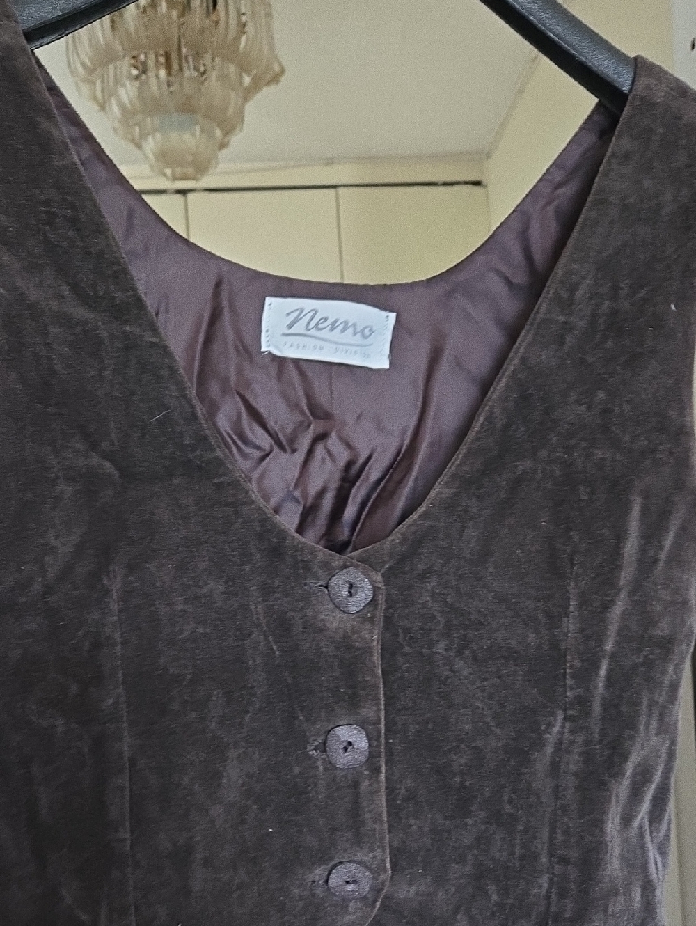 Brown Velvet Button-Front Women's Top